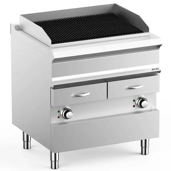 Stoomgrill | DOMINA PRO 700 | Elektrisch | Oppervlak 704x475 (Gietijzer) | 12kW (400V) | 2 Uitneembare Waterladen | 800x730x850(h)mm