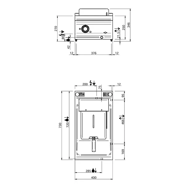 Friteuse | DOMINA PRO 700 | Elektrisch | 12L | 100°C/190°C | 9kW (400V) | Aftapkraan | 400x730x250(h)mm