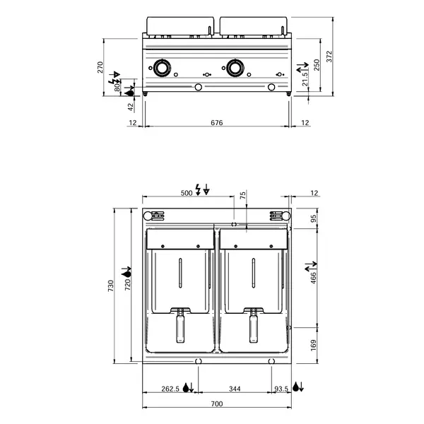 Friteuse | DOMINA PRO 700 | Elektrisch | 12+12L | 100°C/190°C | 18kW (400V) | Aftapkranen | 700x730x250(h)mm