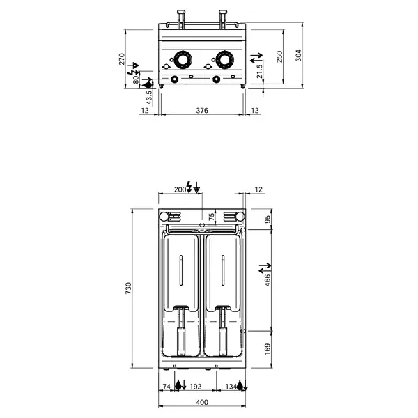 Friteuse | DOMINA PRO 700 | Elektrisch | 7+7L | 100°C/190°C | 10.5kW (400V) | Aftapkranen | 400x730x250(h)mm