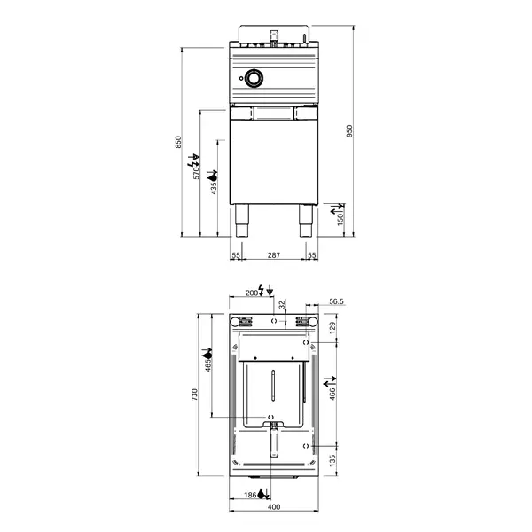 Friteuse | DOMINA PRO 700 | Elektrisch | 12L | 100°C/190°C | 9kW (400V) | Aftapkraan | 400x730x850(h)mm