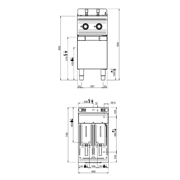 Friteuse | DOMINA PRO 700 | Elektrisch | 7+7L | 100°C/190°C | 10.5kW (400V) | Aftapkranen | 400x730x850(h)mm