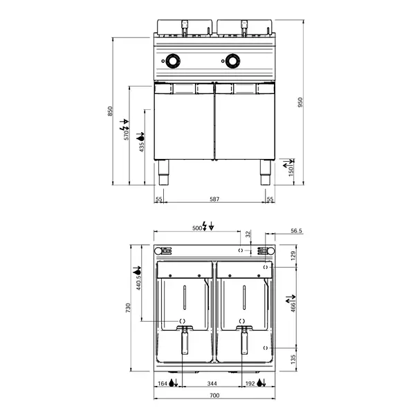 Friteuse | DOMINA PRO 700 | Elektrisch | 12+12L | 100°C/190°C | 18kW (400V) | Aftapkranen | Digitaal | 700x730x850(h)mm