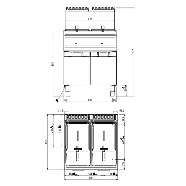 Friteuse | DOMINA PRO 700 | Gas | 14+14L | 90°C/190°C | 25kW | Aftapkranen | Piëzo Ontsteking | 700x730x850/1180(h)mm