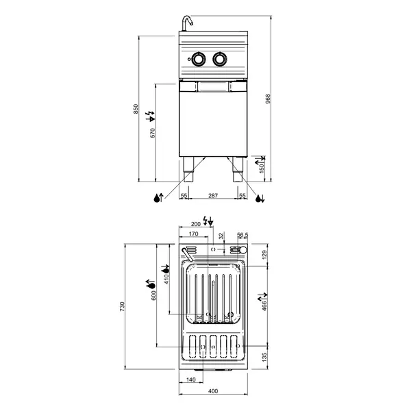 Pastakoker | DOMINA PRO 700 | Elektrisch | 26L | 5.5kW (400V) | Vulkraan + Aftapkraan | 400x730x850(h)mm
