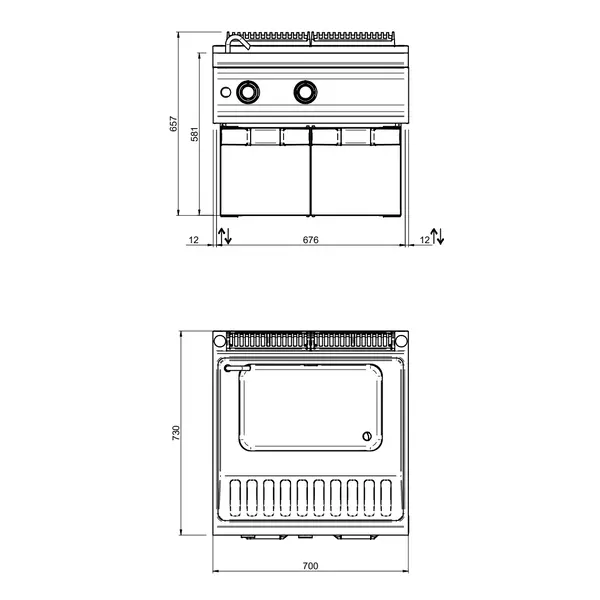 Pastakoker | DOMINA PRO 700 | Gas | 40L | 13.3kW (230V) | Vulkraan + Aftapkraan | Piëzo Ontsteking | 700x730x580(h)mm