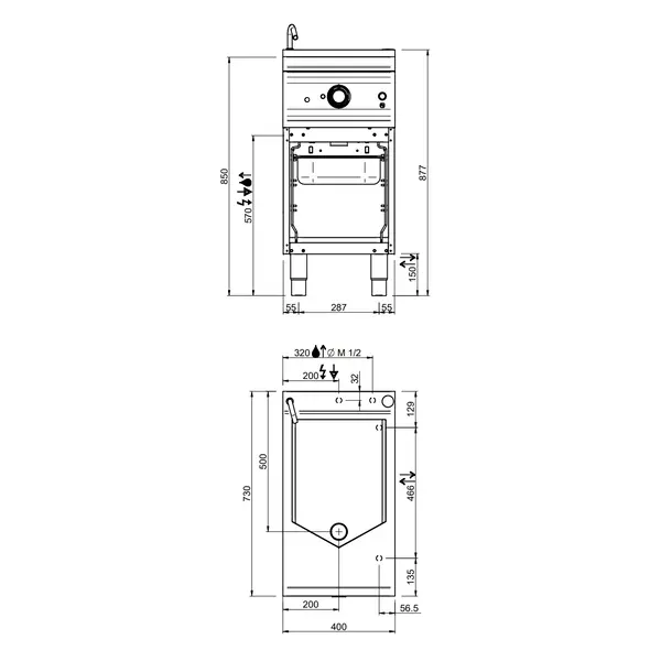 Multifunctionele Varipan | DOMINA PRO 700 | Elektrisch | 15L | 90°C/300°C | 4.7kW (400V) | Vulkraan + Aftapkraan | Open Onderkast (Incl. Geleiders + Opvangbak) | 400x730x850(h)mm