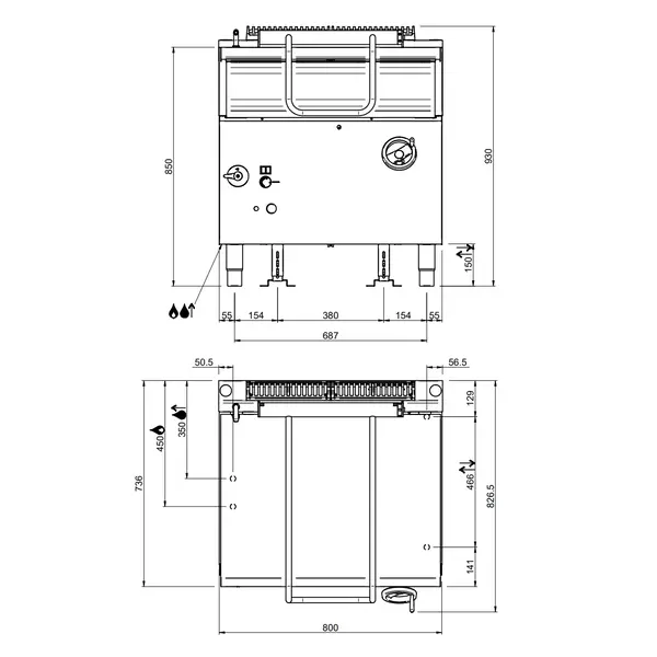 Kantelbare Braadpan | DOMINA PRO 700 | Gas | 50L | 90°C/320°C | 13.5kW | Vulkraan | 800x730x850(h)mm