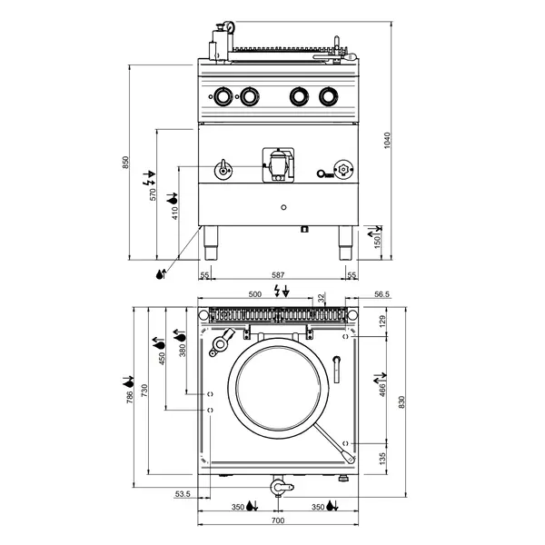Kookketel | DOMINA PRO 700 | Elektrisch | 50L | Indirecte Verhitting | 9kW (400V) | Vulkraan (Warm/Koud) + Aftapkraan | 700x730x850(h)mm