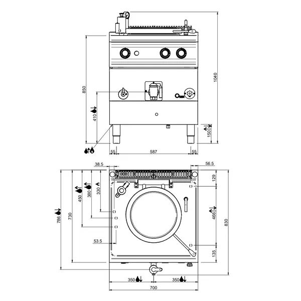 Kookketel | DOMINA PRO 700 | Gas | 50L | Indirecte Verhitting | 12.5kW | Piëzo Ontsteking | Vulkraan (Warm/Koud) | 700x730x850(h)mm