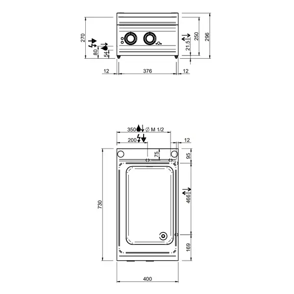 Bain-Marie | DOMINA PRO 700 | Elektrisch | 1/1 GN | 1.5kW (230V) | Aftapkraan | 400x730x250(h)mm