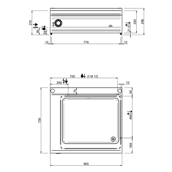 Bain-Marie | DOMINA PRO 700 | Elektrisch | 2/1 GN | 3kW (230V) | Aftapkraan | 800x730x250(h)mm