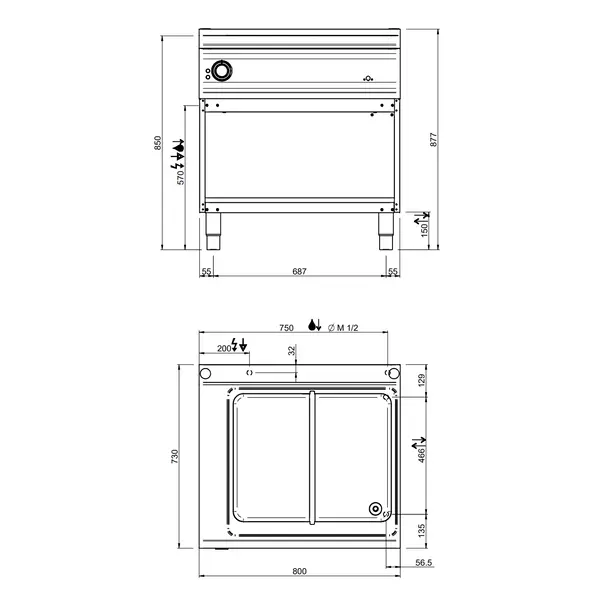Bain-Marie | DOMINA PRO 700 | Elektrisch | 2/1 GN | 3kW (230V) | Aftapkraan | Open Onderkast | 800x730x850(h)mm