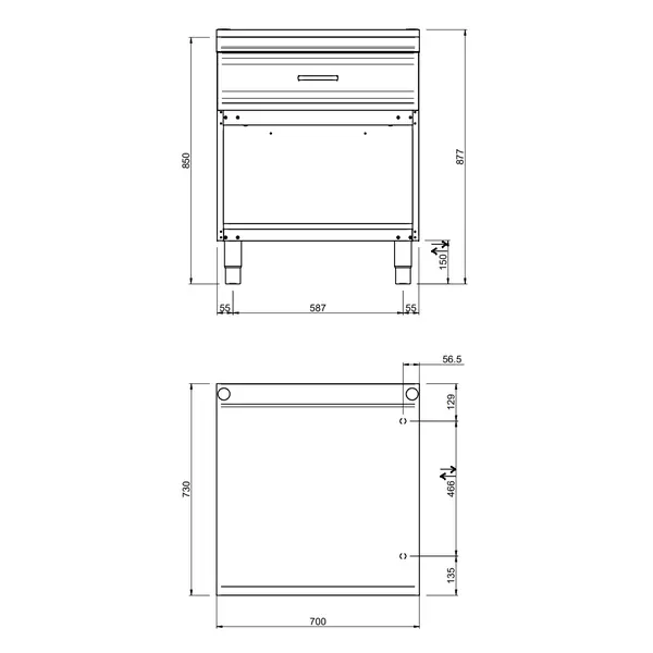 Neutrale Werkunit | DOMINA PRO 700 | Lade + Open Onderkast | 700x730x850(h)mm