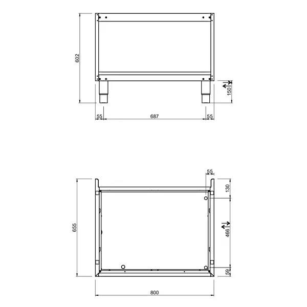 Onderstel | DOMINA PRO/MAGISTRA PLUS 700 | RVS | Open Kast | 800x595x600(h)mm