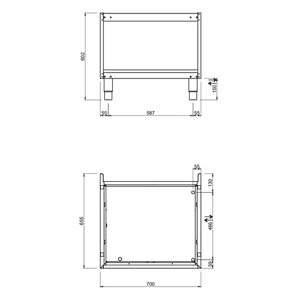 Onderstel | DOMINA PRO/MAGISTRA PLUS 700 | RVS | Open Kast | 700x595x600(h)mm