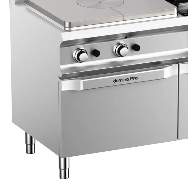 Fornuis/Doorkookplaat + Oven | DOMINA PRO 700 | Gas | 2 Branders (2x 7kW) + Plaat (10kW) + 2/1 GN Oven (6kW) | Waakvlam/Piëzo | Neutraal Vak | 1100x730x850(h)mm