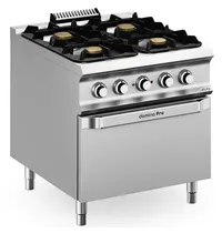 MBM Italy Fornuis + Oven | DOMINA PRO 900 | Gas/Elektrisch | 4 Branders (2x 7kW + 2x 11kW) + 2/1 GN Oven (6kW-400V) | Waakvlam | 800x900x850(h)mm