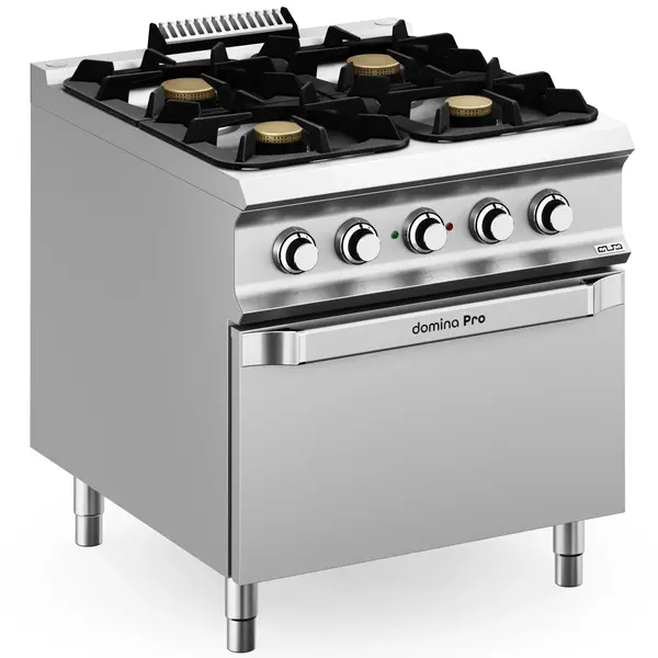 Fornuis + Oven | DOMINA PRO 900 | Gas/Elektrisch | 4 Branders (4x 5.5kW) + 2/1 GN Oven (6kW-400V) | Waakvlam | 800x900x850(h)mm