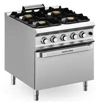 MBM Italy Fornuis + Oven | DOMINA PRO 900 | Gas | 4 Branders (7kW + 3x 11kW) + 2/1 GN Oven (7kW) | Waakvlam/Piëzo | 800x900x850(h)mm