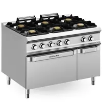 MBM Italy Fornuis + Oven | DOMINA PRO 900 | Gas/Elektrisch | 6 Branders (6x 5.5kW) + 2/1 GN Oven (6kW-400V) | Waakvlam | Neutraal Vak | 1200x900x850(h)mm