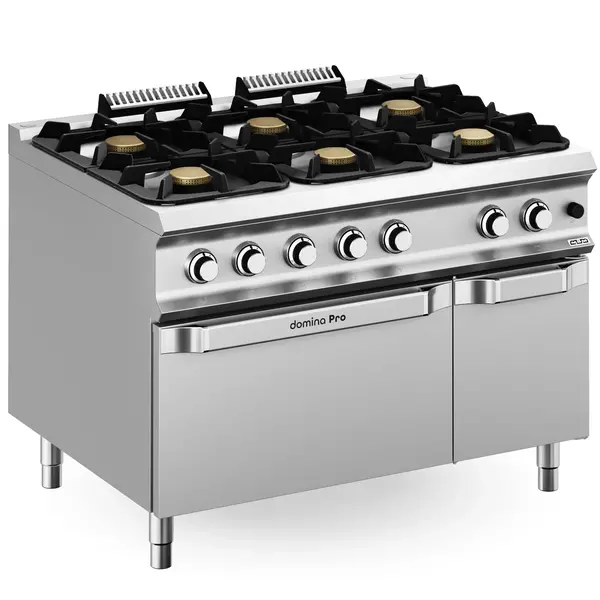Fornuis + Oven | DOMINA PRO 900 | Gas | 6 Branders (3x 7kW + 3x 11kW) + 2/1 GN Oven (7kW) | Waakvlam/Piëzo | Neutraal Vak | 1200x900x850(h)mm