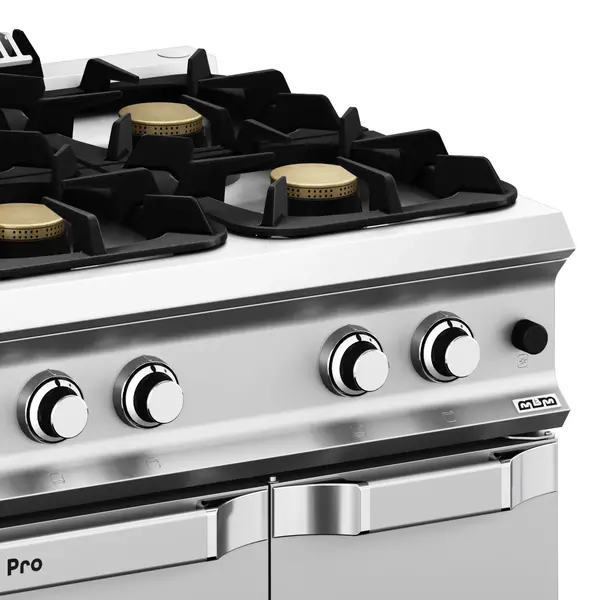 Fornuis + Oven | DOMINA PRO 900 | Gas | 6 Branders (3x 7kW + 3x 11kW) + 2/1 GN Oven (7kW) | Waakvlam/Piëzo | Neutraal Vak | 1200x900x850(h)mm