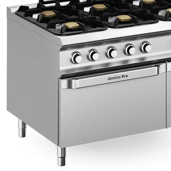 Fornuis + Oven | DOMINA PRO 900 | Gas | 6 Branders (3x 7kW + 3x 11kW) + 2/1 GN Oven (7kW) | Waakvlam/Piëzo | Neutraal Vak | 1200x900x850(h)mm