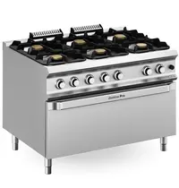 MBM Italy Fornuis + Maxi Grill-Oven | DOMINA PRO 900 | Gas/Elektrisch | 6 Branders (3x 7kW + 3x 11kW) + Oven (10kW) + Grill (5kW-400V) | Waakvlam/Piëzo | 1200x900x850(h)mm