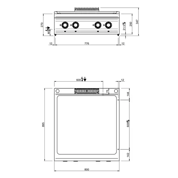 Doorkookplaat | DOMINA PRO 900 | Elektrisch | 4 Zones | 14kW (400V) | 800x900x250(h)mm