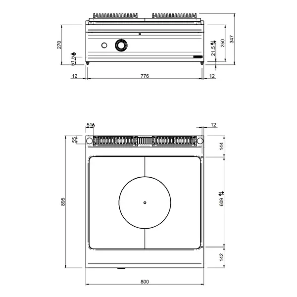 Doorkookplaat | DOMINA PRO 900 | Gas | 12kW | Piëzo Ontsteking | 800x900x250(h)mm