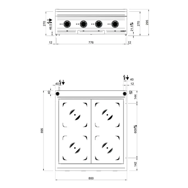 Inductiefornuis | DOMINA PRO 900 | 4 Kookpunten | 20kW (400V) | 800x900x250(h)mm
