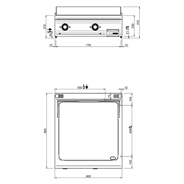 Bak-/Grillplaat | DOMINA PRO 900 | Elektrisch | Glad/Gegroefd Oppervlak 700x690 (Verchroomd) | 14kW (400V) | 800x900x250(h)mm