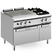 MBM Italy Fornuis/Doorkookplaat + Oven | DOMINA PRO 900 | Gas | 2 Branders (7+11kW) + Plaat (12kW) + 2/1 GN Oven (7kW) | Waakvlam/Piëzo | Neutraal Vak | 1200x900x850(h)mm