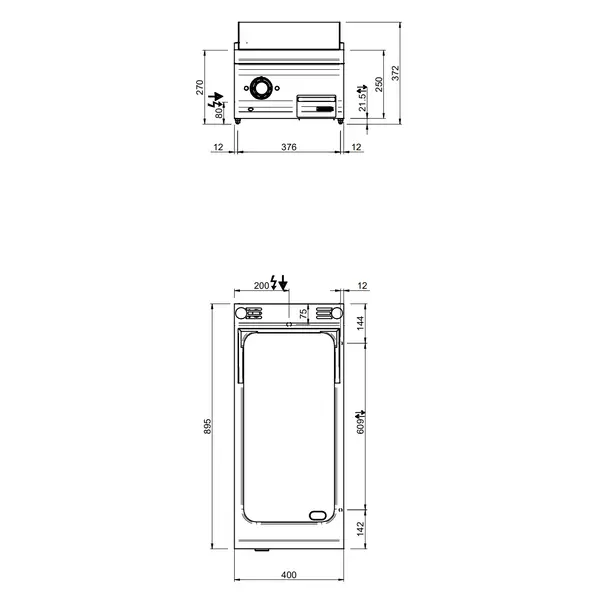 Bak-/Grillplaat | DOMINA PRO 900 | Elektrisch | Glad Oppervlak 330x690 (RVS) | 7kW (400V) | 400x900x250(h)mm