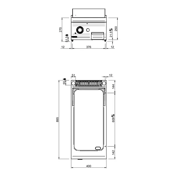 Bak-/Grillplaat | DOMINA PRO 900 | Gas | Glad Oppervlak 330x690 (RVS) | 9.2kW | Piëzo Ontsteking | 400x900x250(h)mm