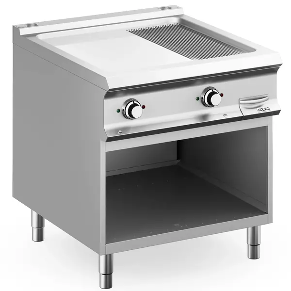 Bak-/Grillplaat | DOMINA PRO 900 | Elektrisch | Glad/Gegroefd Oppervlak 700x690 (Verchroomd) | 14kW (400V) | Open Onderkast | 800x900x850(h)mm