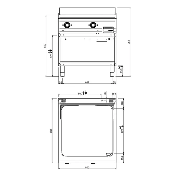 Bak-/Grillplaat | DOMINA PRO 900 | Elektrisch | Glad/Gegroefd Oppervlak 700x690 (RVS) | 14kW (400V) | Open Onderkast | 800x900x850(h)mm