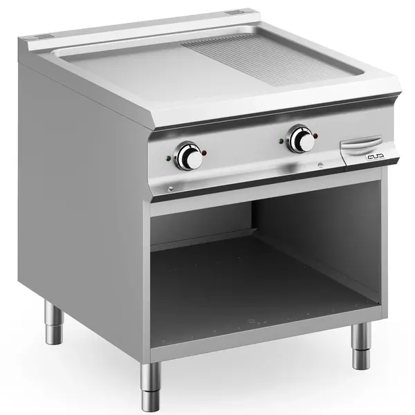 Bak-/Grillplaat | DOMINA PRO 900 | Elektrisch | Glad/Gegroefd Oppervlak 700x690 (RVS) | 14kW (400V) | Open Onderkast | 800x900x850(h)mm