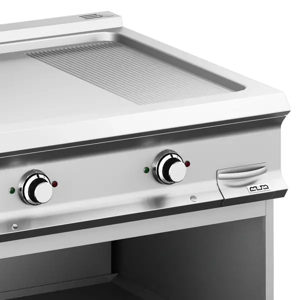 Bak-/Grillplaat | DOMINA PRO 900 | Elektrisch | Glad/Gegroefd Oppervlak 700x690 (RVS) | 14kW (400V) | Open Onderkast | 800x900x850(h)mm