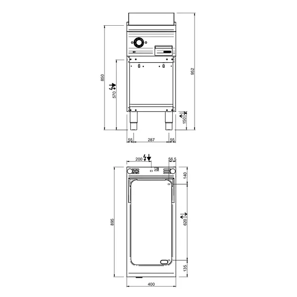 Bak-/Grillplaat | DOMINA PRO 900 | Elektrisch | Gegroefd Oppervlak 330x690 (RVS) | 7kW (400V) | Open Onderkast | 400x900x850(h)mm