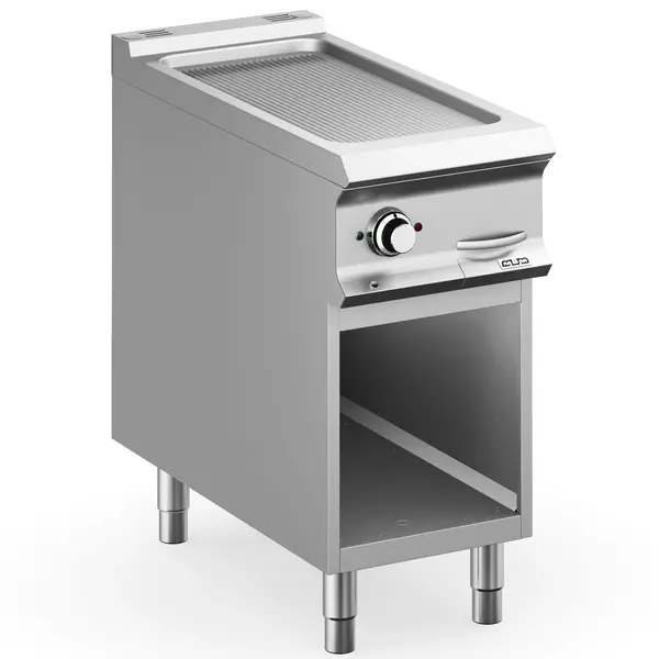 Bak-/Grillplaat | DOMINA PRO 900 | Elektrisch | Gegroefd Oppervlak 330x690 (RVS) | 7kW (400V) | Open Onderkast | 400x900x850(h)mm