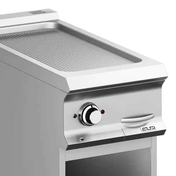 Bak-/Grillplaat | DOMINA PRO 900 | Elektrisch | Gegroefd Oppervlak 330x690 (RVS) | 7kW (400V) | Open Onderkast | 400x900x850(h)mm