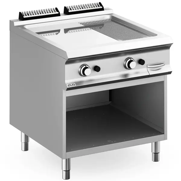 Bak-/Grillplaat | DOMINA PRO 900 | Gas | Glad/Gegroefd Oppervlak 700x690 (Verchroomd) | 18.4kW | Piëzo Ontsteking | Open Onderkast | 800x900x850(h)mm