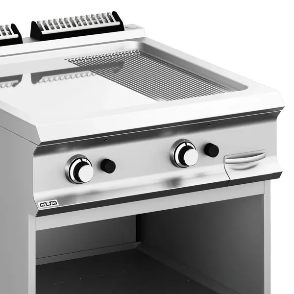 Bak-/Grillplaat | DOMINA PRO 900 | Gas | Glad/Gegroefd Oppervlak 700x690 (Verchroomd) | 18.4kW | Piëzo Ontsteking | Open Onderkast | 800x900x850(h)mm