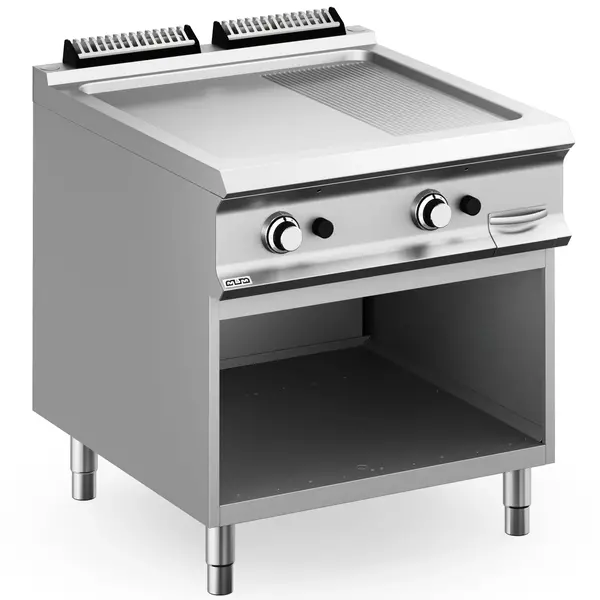 Bak-/Grillplaat | DOMINA PRO 900 | Gas | Glad/Gegroefd Oppervlak 700x690 (RVS) | 18.4kW | Piëzo Ontsteking | Open Onderkast | 800x900x850(h)mm