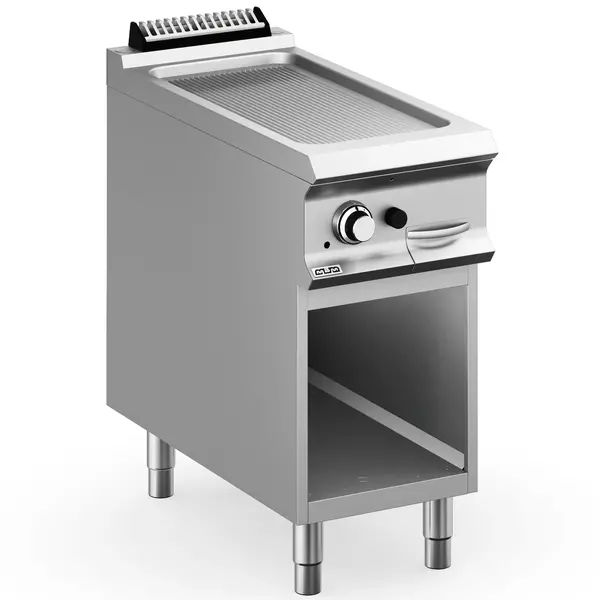 Bak-/Grillplaat | DOMINA PRO 900 | Gas | Gegroefd Oppervlak 330x690 (RVS) | 9.2kW | Piëzo Ontsteking | Open Onderkast | 400x900x850(h)mm