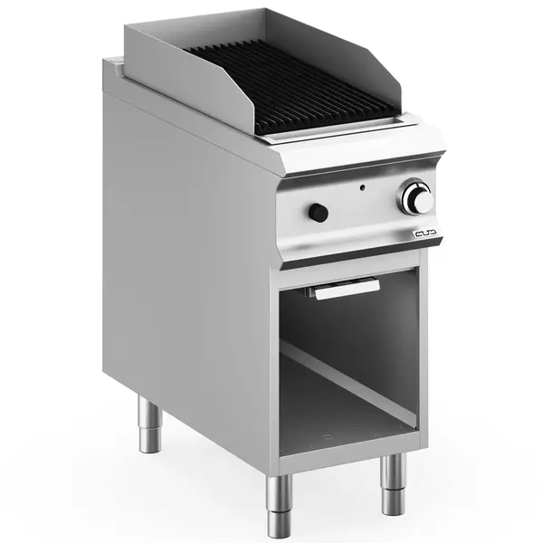 Lavasteengrill | DOMINA PRO 900 | Gas | Oppervlak 370x640 (Gietijzer) | 10kW | Piëzo Ontsteking | Open Onderkast | 400x900x850(h)mm