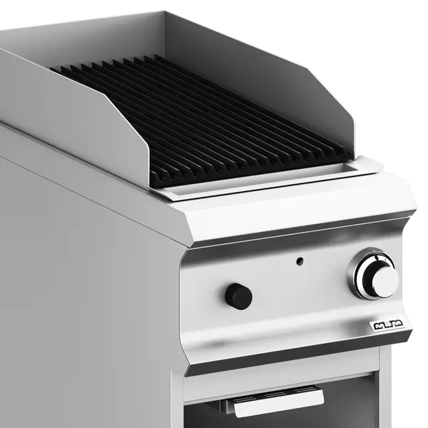 Lavasteengrill | DOMINA PRO 900 | Gas | Oppervlak 370x640 (Gietijzer) | 10kW | Piëzo Ontsteking | Open Onderkast | 400x900x850(h)mm