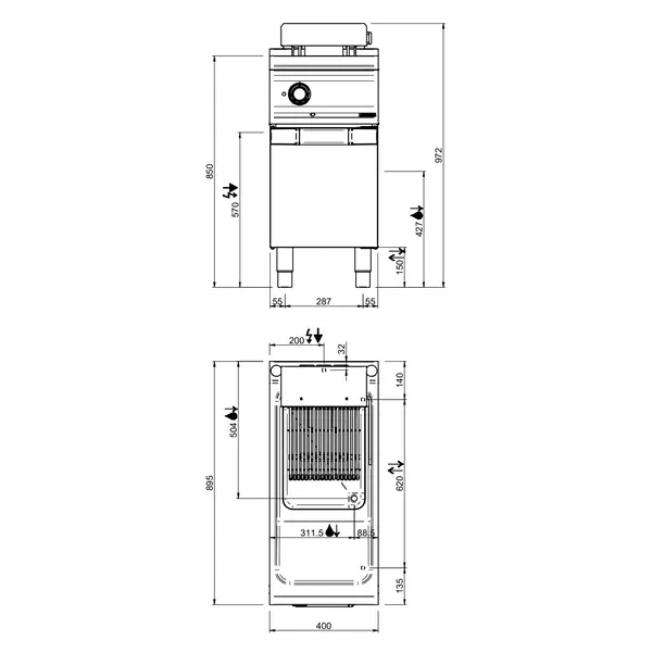Friteuse | DOMINA PRO 900 | Elektrisch | 18L | 100°C/180°C | 16kW (400V) | Aftapkraan | Digitaal | 400x900x850(h)mm